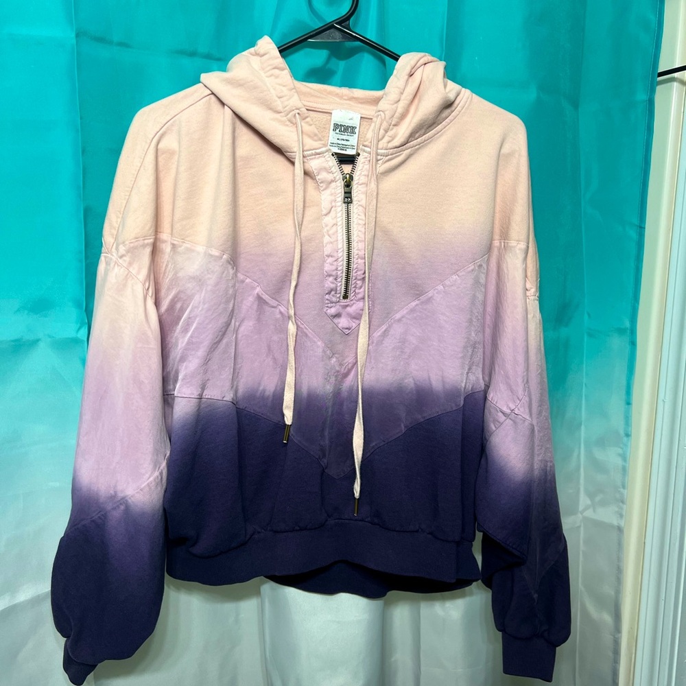 Victoria’s Secret PINK Crop Slouchy Half Zip Ombre Hoodie
